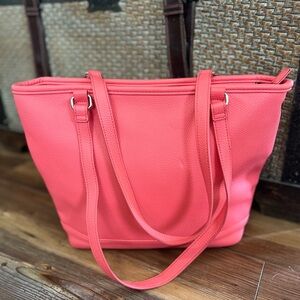 Elegant Coral Pink Tote Bag Purse, Jewell By Thirty One Zipper Top Pebbled Look